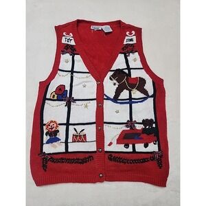 Vintage Capacity Sweater Vest Sz Large ‎ Christmas Novelty Granny Ugly